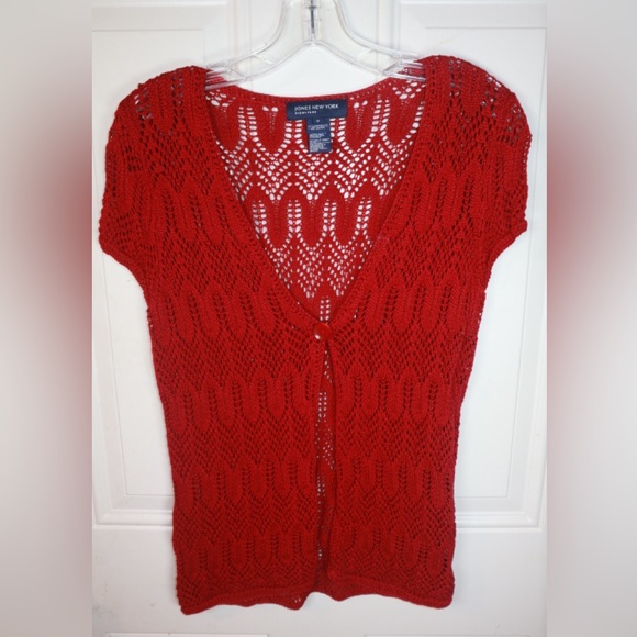 Jones New York Red Short Sleeve Open Knit Sweater Vest SIZE SMALL - Picture 2 of 3